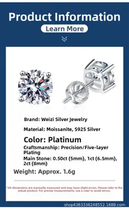 Detailed specification chart for S925 sterling silver four-prong moissanite stud earrings