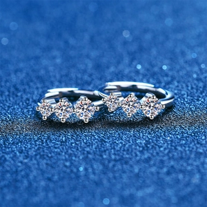 Elegant S925 sterling silver hoop earrings with three round-cut moissanite stones