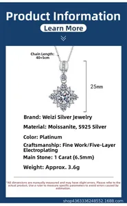 Spécifications du pendentif flocon en argent S925 avec diamant moissanite de 1 carat