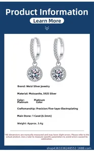 Detail specifications of 1ct moissanite S925 silver earrings with platinum plating