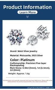 Vue détaillée des boucles d'oreilles moissanite en argent s925 avec fermoir à vis et placage