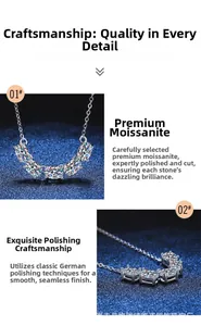 Détail du pendentif en moissanite de 2,5 carats avec chaîne en argent et cinq pierres