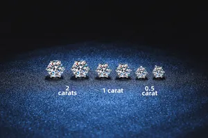 Comparaison de taille de boucles d'oreilles moissanite à six griffes en 2ct, 1ct et 0,5ct