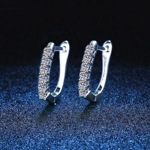 925 Sterling Silver Moissanite Hoop Earrings For Women Platinum Plated Pave Set Geometric D Color Moissanite Stud Earrings Jewelry Gift