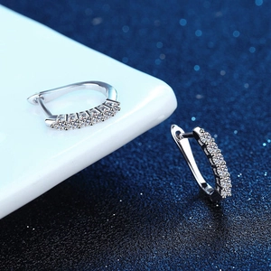 S925 sterling silver hoop earrings with a row of sparkling moissanite diamonds