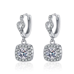 S925 sterling silver dangling earrings with 0.5ct D-color moissanite and halo stones