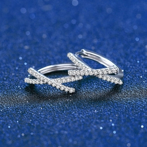 Elegant s925 sterling silver hoop earrings with crisscross X design and pavé moissanite