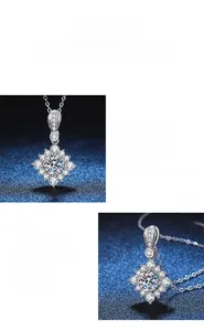 Vue macro détaillée du pendentif moissanite en flocon de neige avec pierre ronde de taille brillant