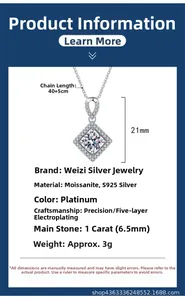 Detail specifications of 1ct moissanite S925 silver square halo pendant necklace