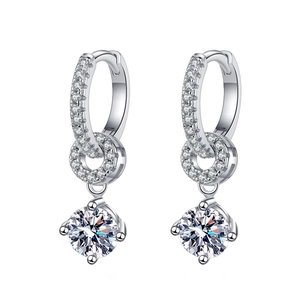 S925 sterling silver hoop earrings with 0.5ct moissanite pendants in 4-prong setting