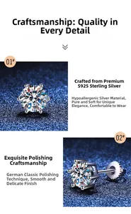Détail de boucles d'oreilles en argent s925 avec serti à 6 griffes en moissanite