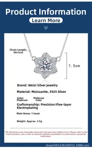 Detailansicht der 1ct Moissanit Kamelien Halskette aus S925 Sterling Silber