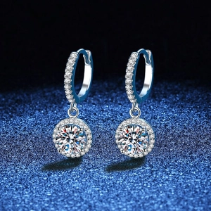 Luxury 925 Sterling Silver Moissanite Hoop Earrings For Women Round Halo Moissanite Drop Earrings With Certificate Wedding Jewelry