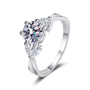 S925 sterling silver ring with 1 carat moissanite featuring a floral six-prong setting