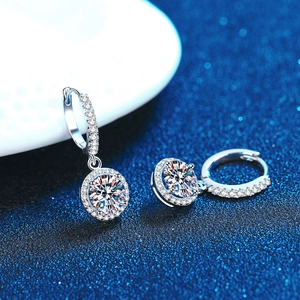 S925 sterling silver hoop earrings with 1-carat moissanite pendants in D color