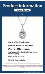 Detail view of 1ct oval Moissanite pendant with S925 silver specs and dimensions