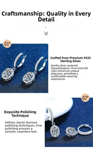 Macro detail of S925 sterling silver moissanite drop earrings with polished finish