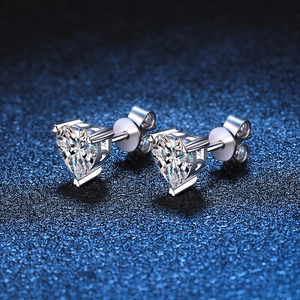 S925 sterling silver stud earrings featuring heart cut moissanite in 3-prong setting