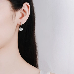 Elegant S925 sterling silver halo earrings featuring a 1 carat moissanite solitaire drop