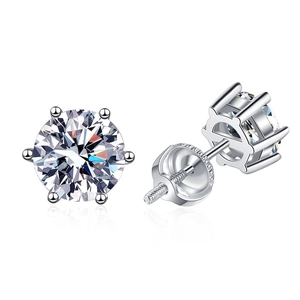 Boucles d'oreilles moissanite ronde à six griffes en argent s925 avec fermoir à vis