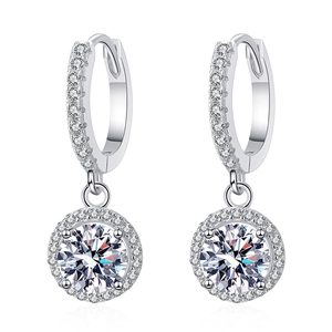Elegant S925 sterling silver halo hoop earrings with 1 carat moissanite stones