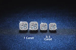 Detail of S925 silver square moissanite stud earrings in 1.0ct and 0.5ct sizes