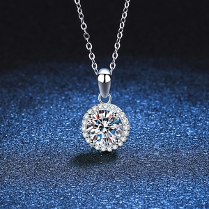 925 Sterlingsilber Rund Halo Moissanit Anhänger Halskette Für Damen Einfach Elegant D Farbe Moissanit Schmuck Geschenk