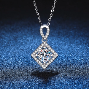 Moissanite Square Halo Pendant Necklace 925 Sterling Silver Geometric Rhombus Stone Necklaces For Women Fine Jewelry