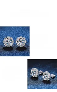 Detailansicht der Moissanit-Ohrstecker mit floralem Cluster und klassischer Kronenfassung