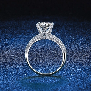 Classic 6-prong Moissanite solitaire ring in S925 sterling silver with pavé band