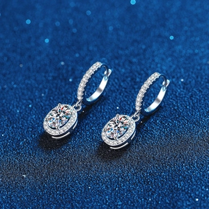 Classic oval cut moissanite drop earrings in S925 sterling silver with halo setting