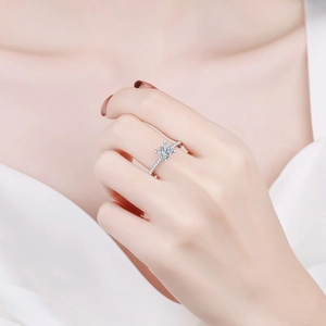 Elegant S925 sterling silver ring with princess cut moissanite and micro-pave diamonds