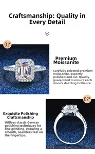 Dettaglio macro dell'anello moissanite smeraldo taglio radiant con finitura tedesca