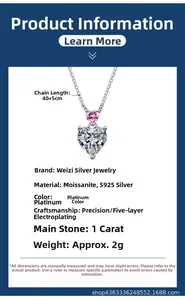 Detail specifications of S925 silver 1ct Moissanite heart pendant necklace size chart