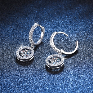 Sparkling S925 sterling silver hoop earrings with dancing moissanite stone pendants