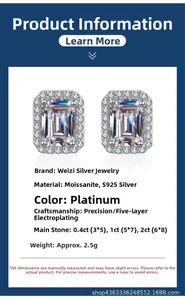 Macro detail of rectangle radiant cut moissanite halo stud earrings in S925 silver