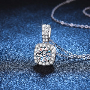 Classic S925 sterling silver halo necklace with 1 carat round moissanite pendant