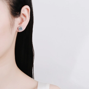 Luxurious S925 sterling silver square halo earrings featuring 1 carat moissanite stones