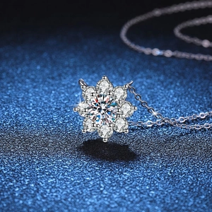 Elegant S925 sterling silver sunflower pendant with 1ct moissanite on a starry background