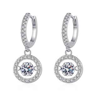 Sparkling S925 sterling silver hoop earrings featuring a 0.5ct moissanite dancing stone