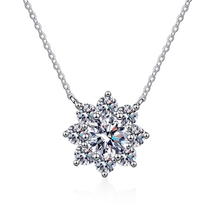 S925 sterling silver necklace featuring a 1 carat moissanite snowflake pendant design