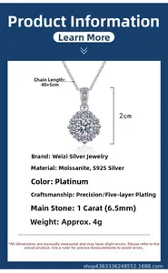 Detailed specs of S925 sterling silver sunflower necklace with 1 carat moissanite pendant