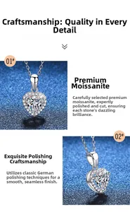 Detail view of heart-shaped moissanite pendant showing fire brilliance and polished side finish