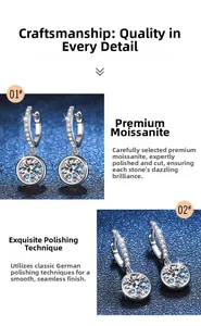 Macro view of brilliant round cut moissanite set in polished S925 sterling silver earring