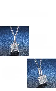 Vue détaillée du pendentif en moissanite taille princesse en argent S925 poli brillant