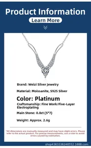 Detailed specs of the s925 silver necklace with a heart-shaped 0.8ct moissanite pendant