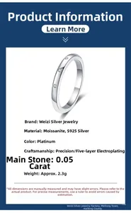 Detailed specs of S925 sterling silver moissanite ring with platinum plating finish
