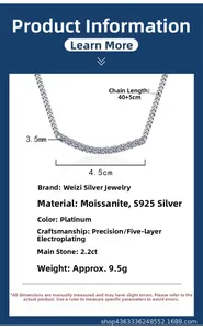 Détails du collier Moissanite en argent S925 avec chaîne 40+5cm et largeur de 3,5mm