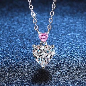 925 Sterling Silver Double Heart Pendant Necklace For Women Elegant Moissanite Rhinestone Inlaid Geometric Chain Jewelry Gift