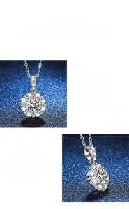 Close-up of S925 silver sunflower pendant with 1-carat moissanite and halo pavé diamonds